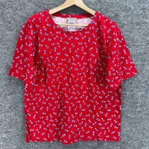 Northern Reflections T-Shirt Women L Large Red Floral Short Sleeve Crew Neck